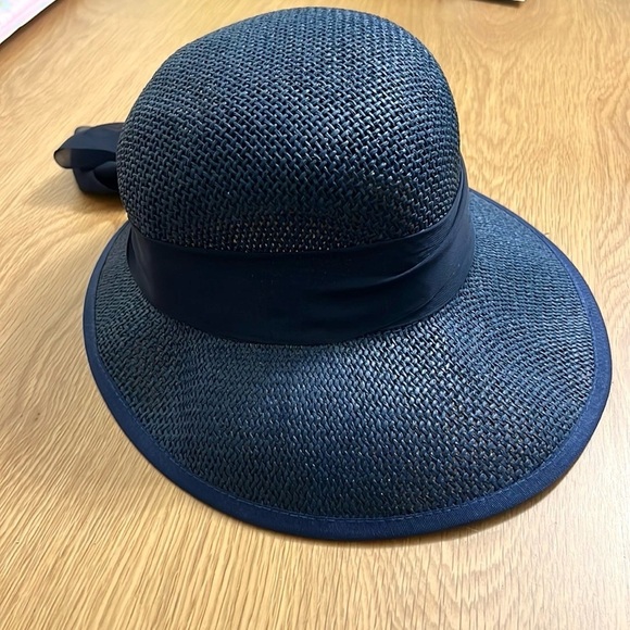🔥Magu Distributors Headwear Avant Garde Sunhat Navy Blue, Gauzy Wrap w/Back Bow - Picture 6 of 10